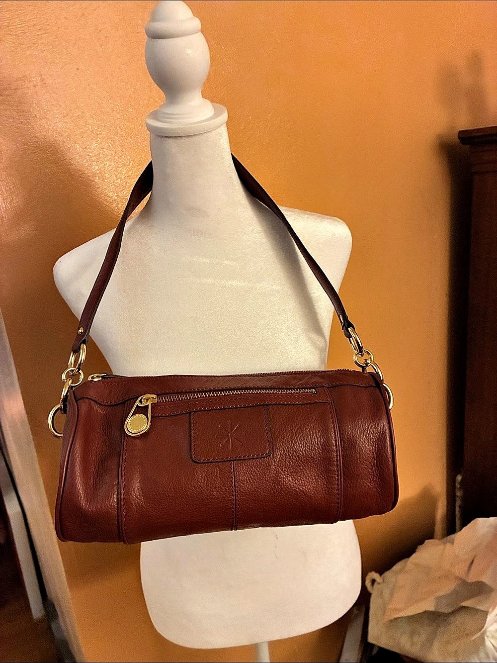 Small Leather Shoulder Bag in Brown